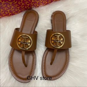 Tory Burch Brown Sandals with Gold Accent